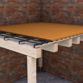 Holzkonstruktion – Evo Aluunterkonstruktion Abstände siehe Tabelle – U2020-Schiene – Belag: WPC-, Kunststoff- oder Holzdiele